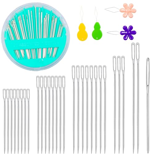 Hekisn 60-Pack Premium Hand Sewing Needles Set, 6 Sizes Embroidery Needles Kit with Threaders, Assorted Large Eye Sewing Needles for Repair, DIY, Art & Craft Projects(Green&Pink) - color: Green/Pink
