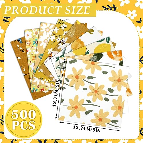 Ganeen 500 Pcs Cotton Fabric Squares Precut for Quilting,Yellow Floral - color: Yellow Floral