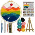 CELCRAFTIQUE Punch Needle Kits for Adults Beginner, Tool with Punch Needle Fabric, Hoops, Yarns and Sewing Needles (Style 2) - color: Rainbow Horizon