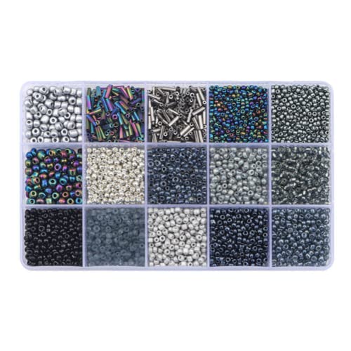15 Grid Black Glass Seed Bugle Tube Beads Kit for Jewelry Making DIY Craft - color: Black, size: 15 Grid