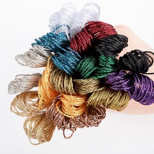Metallic Embroidery Floss 24 Skeins Set (12 Colors*2 Skeins) Glittery Metal Effect Shinny Cross Stitch Thread for Hand Embroidery, Sewing and DIY Handmade Artwork (12 Colors*2 Skeins-Set 1) - color: 12 Colors*2 Skeins-Set 1