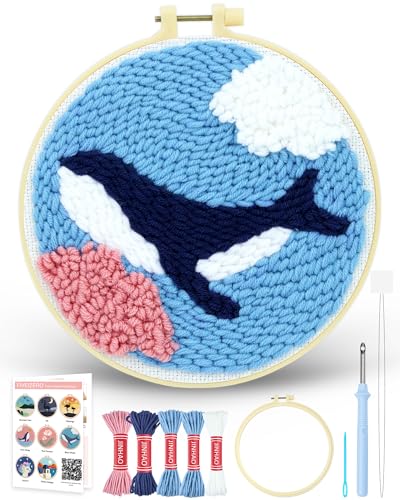 FIVEIZERO Yarn Punch Needle Craft Kit for Beginners,Blue Whale Pattern - color: Bluewhale