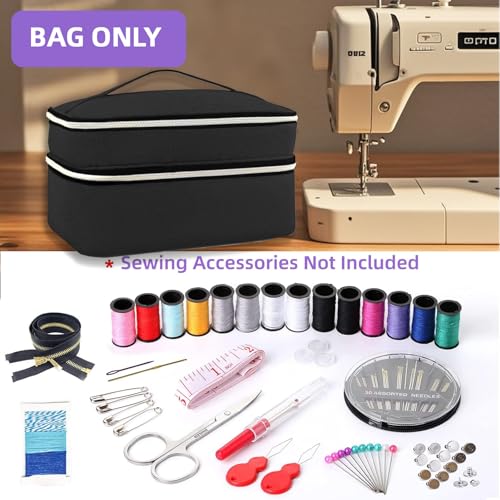 Sewing Supplies Organizer Bag 11.5"x 8"x 6" Sewing Box for Women Sewing Organizer Small Storage Bag Sewing Basket Travel Sewing Box for Sewing Supplies, Scissors, Thread, Pins, Needles, Clips (Black) - color: Black