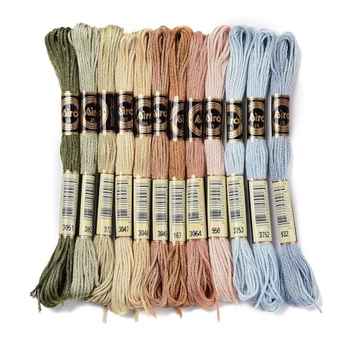 12 Skeins Cross Stitch Threads 0.5mm Embroidery Floss 6 Ply Polyester Friendship Bracelets Floss Crafts Floss 12 Color 8.75 Yards(8m)/Skein - color: 12 Color B