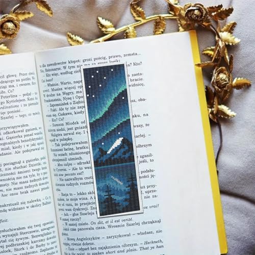 5PCS Cross Stitch Bookmark Kit for Adult Beginners Aurora Borealis DIY Cross Stitch Kits Adult Stamped Bookmark,14CT Embroidery Kit with Instructions,Ornaments for Gifts