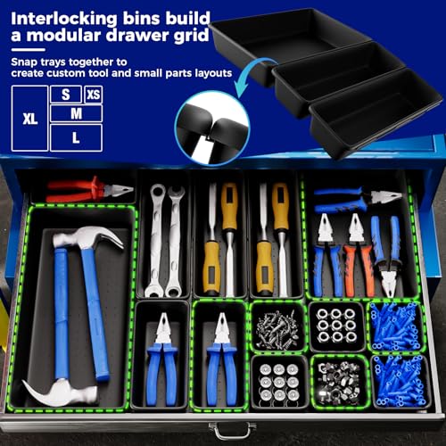 8 PCS Medium Tool Box Organizer Trays & Desk Drawer Organizer Bins for Toolbox and Workbench, Slim Tray Dividers for Hex Keys, Driver Bits, Small Hand Tools and Desk Supplies (M_8PCS_Black) - color: M_8PCS_Black