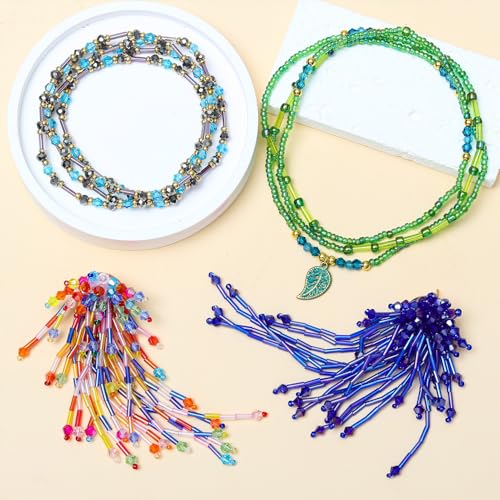 4200pcs Glass Bugle Beads, Mini Long Tube Seed Beads Bulk, Tiny Small Loose Spacer Embroidery Beaded for Bracelets Jewelry Making Sewing, Crafts, Christmas Ornaments, 2×6mm, Royal Blue - color: Royal blue