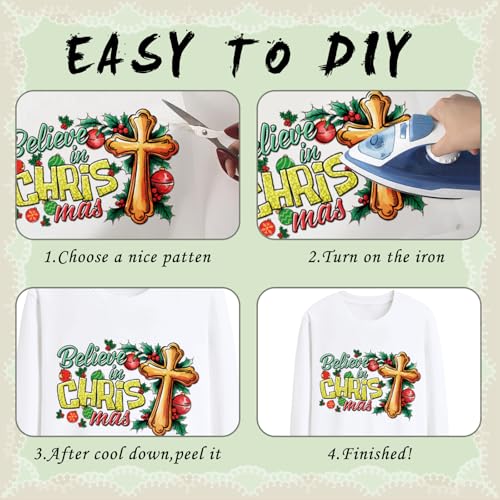 Dazoratix Christmas Christian Iron on Transfers - 24 Sheets Jesus Nativity DTF Ready to Press Heat Patches Bible Religious Faith Xmas Stickers Vinyl Decals for T Shirts Clothes Hoodie Pillow DIY Craft - style: Christmas Christian