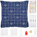 WEBEEDY DIY Sashiko Pillowcase Template Set for Traditional Japanese Sashiko Pattern Fabric Pillowcase Embroidery Kit Stitching Sashiko with Video Instructions for Home Sofa Decor, 15.7x15.7inch
