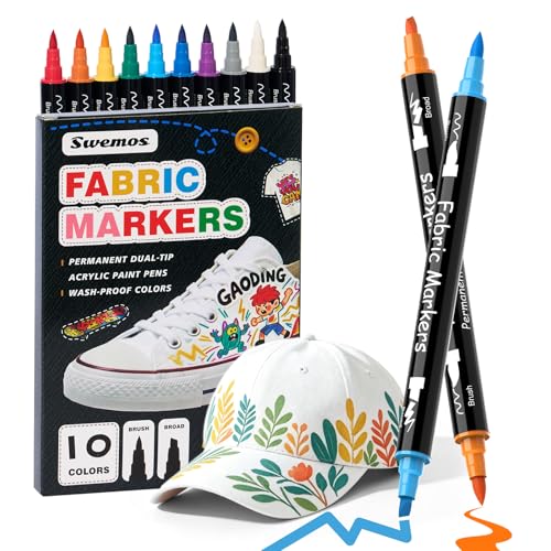 10 Fabric Markers, Fabric Paint Permanent for Clothes, Acrylic Paint Pens