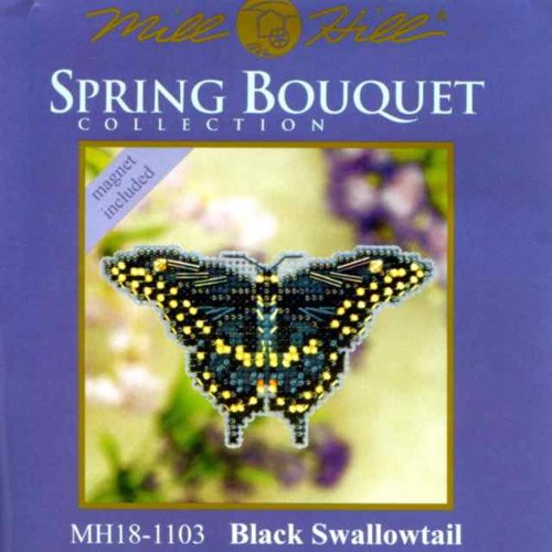 Black Swallowtail Butterfly Beaded Counted Cross Stitch Ornament Kit Mill Hill 2011 Spring Bouquet MH18-1103