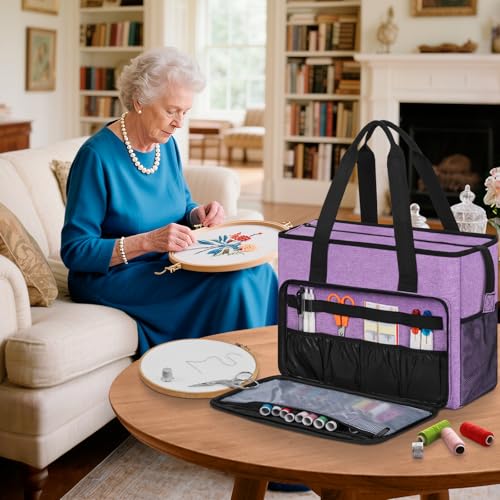 GMAK Embroidery Storage Bag, Embroidery Project Storage Carrying Tote Bag - color: Purple