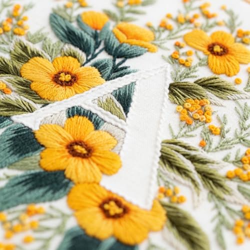 Zerzsy 7.87 '' Embroidery Kits Plant Flower Leaf English Letter Patterns for Beginners Adults, Easy to Learn Cross Stitch Kit for Home Office Decor - color: Letter A