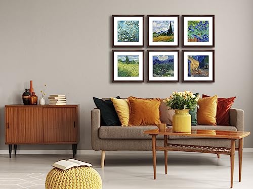 11x11 Picture Frame Set of 6 with Real Glass for Pictures 8x8 with Mat or 11x11 Without Mat, Wall Gallery or Tabletop display Photo Frames in Walnut - color: Walnut, size: 11x11(set of 6)
