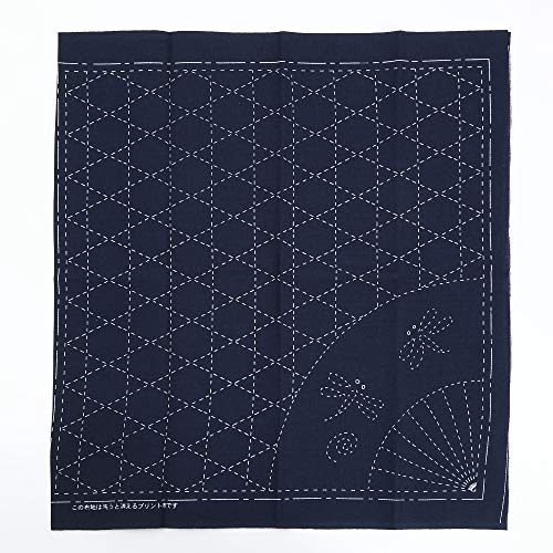 Sashiko kit, Yokota Sashiko Thread and Template Yume Fukin with Original English Manual, Fabric, Japanese Textile (White Thread/Navy Dishcloth 2) - color: White Thread / Navy Dishcloth 2