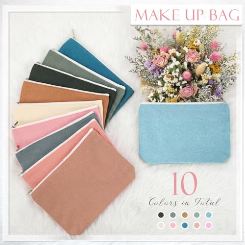 Reginary 10 Pcs Canvas Makeup Bags Bulk Blank Cosmetic Bags,Multicolor - color: Multicolor