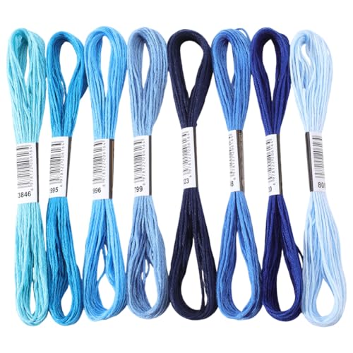 8 Skeins 6 Strands Blue Embroidery Floss Thread Polyester Variegated Gradient Cross Stitch Threads Friendship Bracelets String Bulk for Jewelry Making Hand Sewing Knitting Stitching Crafts - color: Blue