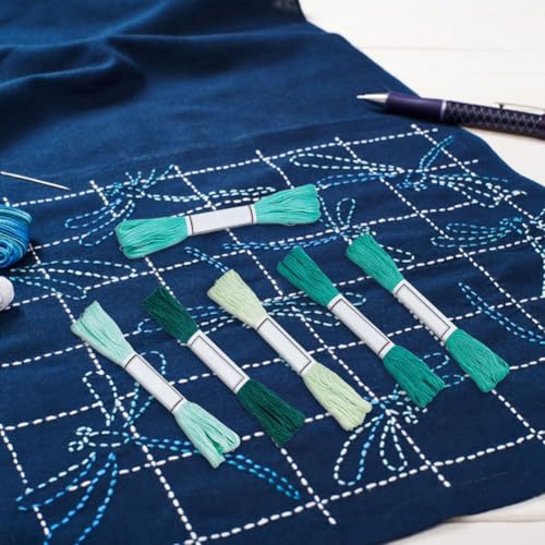 FREEBLOSS 6pcs Sashiko Thread 100% Cotton 6 * 50m(55yds) Japanese Embroidery Sashiko Threads 4-Strand Sewing Thread & Floss for Hand Sewing Embroidery Supplies (Green), Total 300M/329yds - color: Lake Green