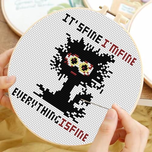 TCDZMYGS Stamped Cross Stitch Kits for Beginners-Cute Cat,with Hoop - color: Cat-2603