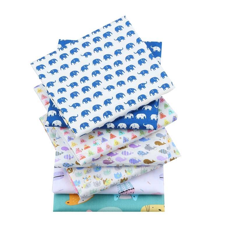 AMORNPHAN Fish and Elephant Animal Cartoon Printed 100% Cotton Quilting Bundles Fabric for Patchwork Needlework DIY Sewing Crafting Precut Face Mask 16x20 Inches (40x50cm.) Set of 7 Pieces (Elephant) - color: Elephant