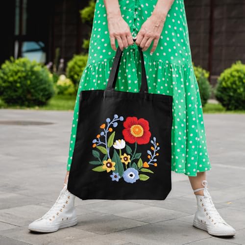 Louise Maelys Embroidery Kit Canvas Tote Bag with Floral Pattern DIY Crafts - color: flower 2