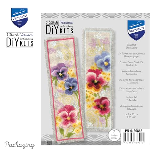 Vervaco Counted Cross Stitch Bookmark Kit for Beginners Floral Embroidery Pattern for Book Lovers2,4" x 8" DIY Crafts for Adults Creative Book Lovers Gift Starter Craft Kit Supplies - size: Violets