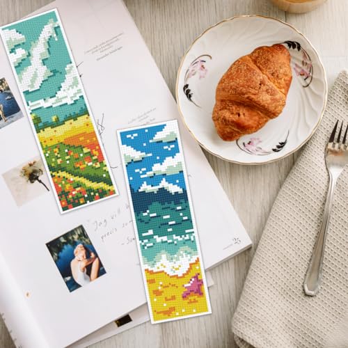 INFUNLY 6PCS Landscape Cross Stitch Bookmark Kit for Adults Mountain Cross Stitch Kits DIY Crossstitch Kits Natural Scenery Stamped Embroidery Bookmark Kit with Instructions for Book Lovers Readers - style: Scenery