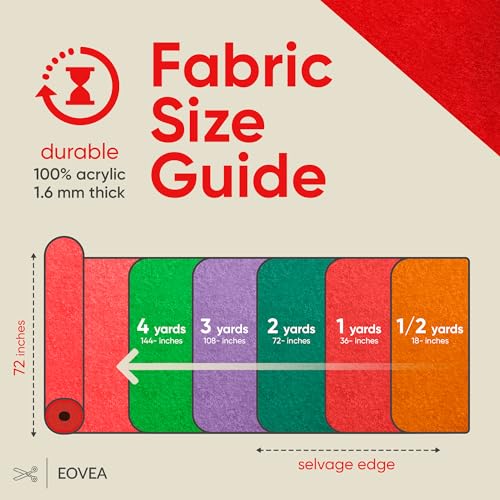 EOVEA | Acrylic Felt Fabric by The Yard | 72" Wide | 1.6mm Thick | Soft & Durable Non-Fraying Felt | for DIY Crafts, Sewing, Upholstery, Costumes & Padding(Red, One Yard) - color: Red, size: 1 Yard