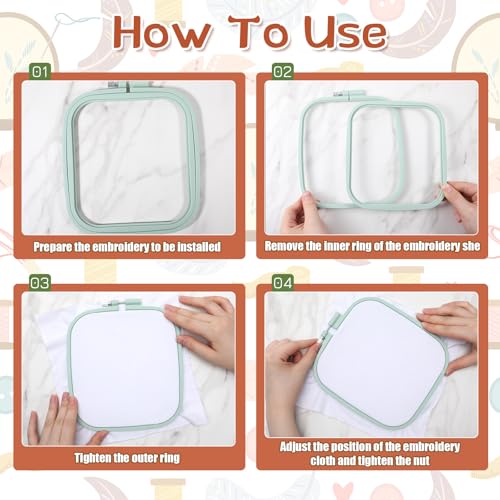 Yuanan 5 Pack 5 Sizes Square Embroidery Hoop, Plastic Embroidery Hoops Cross Stitch Hoops Reusable Embroiderys Hoop for Sewing, Needlework, DIY Projects-2.9"/4.3"/6.5"/7.7"/11"