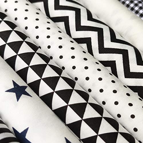 7pcs Quilting Fabric 18" x 22" 100% Cotton Craft Fabric Bundle Squares Fat Quarters Multicolored for Patchwork DIY Sewing Scrapbooking Black Element - color: Black Element