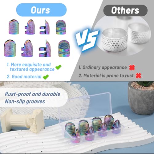 Yizzvb 8 Pcs Sewing Thimbles, 2 Sizes Metal Thimble Sewing Finger Protector - color: Metal Dazzle, size: 8 Pcs