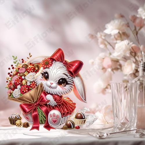 Eiflow Valentine Diamond Art Tabletop Kit for Adults, DIY Table Top Diamond Art Painting with Stand, Acrylic Stand Up Gem Painting Desktop Kit (Love) - color: Love