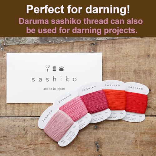 DARUMA Sashiko Thread 100% Cotton Card Type (32.8 yd) x 5 Colors with English Manual, Sewing & Embroidery Value Set with Gift Package(Thick, Hanafubuki) - color: Hanafubuki, size: Thick