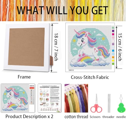 Rainbow Horse Stamped Cross Stitch Kits for Adult Beginner with Frame - color: Rainbow Animals