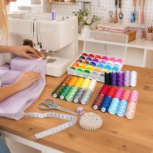 50pcs Sewing Thread Kit 25 Colors 400 Yards/Spool with Matching Prewound Bobbins Polyester Thread for Hand Embroidery Sewing Machines DIY Sew Crafts - color: 25-Colors