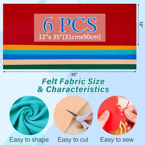 XSEINO 6 Rolls 12"x35" Large Felt Sheets(5.8Yds Total), 1.4mm Thick Nonwoven Fabric for Sewing, 6 Matisse Series Colors, Bulk DIY Craft Supplies for Bags, Garland, Decor - color: Matisse Series