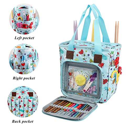 crochet bag,knitting bagBackpack and Tote Bag Storage Bag ，Large capacityYarn Storage Organizer Travel Crochet Bag Women Carrying Crochet Accessories Knitting Needles Crochet - color: BULE SQUARE BAG