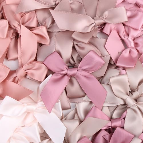 6 Colors Pre-Tied Dusty Rose Satin Ribbon Bows for Crafts 3 Inch - color: Dusty Rose 6 Colors