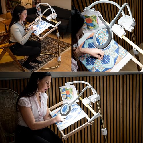Daylight Company Stitchsmart Stand, Adjustable Embroidery Hoop Stand, Rotated Cross Stitch Stand, Hoop Holder, Hands Free Needlework Stand for Art Craft Sewing Projects,White - color: Stitchsmart Stand 2
