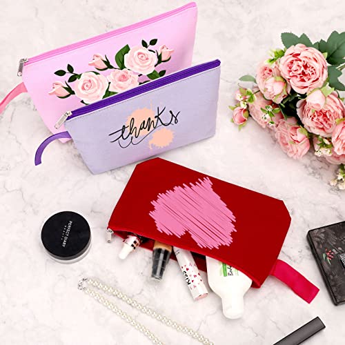 10 Pieces Cotton Canvas Makeup Bag with Bottom and Strap, Multi-Purpose Cosmetic Bag with Zipper Travel Toiletry MN-WB07 Wb07 - color: Multicolor 02, size: L