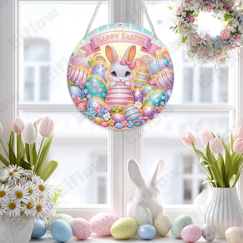 Eiflow Acrylic Diamond Art Hanging Kit for Adults, DIY Diamonds Painting Door Hanger Board Kit, Special Crystal Diamond Art Painting Pendant Ornament (Happy Easter) - color: Happy Easter