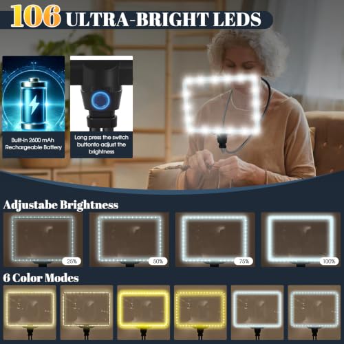 Large Magnifying Glass with Light Hands Free, Rechargeable Page Magnifier