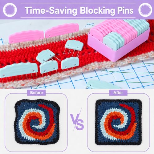 UEMNG 20pcs Knit Blocking Pin Kit, Knit Blockers Combs for Crochet Knitting Blocking Board Mats, Knit Blocking Pins for Crochet Projects Sewing Lace Needlework Projects Tool (Pink Blue) - color: Pink Blue