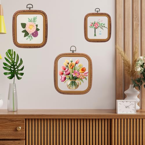 Embroidery&Cross Stitch Frames for Display,6PC Square Embroidery Hoops,Three Sizes Square Frames for Embroidery Perfect for Sewing, Home Decor and Embroidery