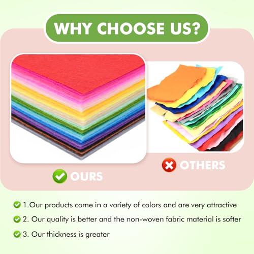 42 pcs Felt Fabric Sheet 4"x4" Assorted Color DIY Craft Squares Nonwoven 1mm Thick