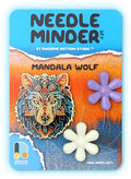 Awesome Pattern Studio Needle Minder Set - Mandala Wolf Magnetic Needle Minder + 2 Needle Threaders. Enamel Pin for Cross Stitch, Embroidery and Craft