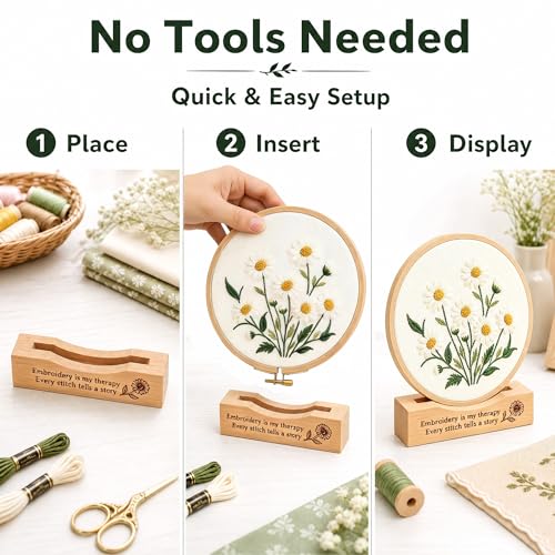 PXIRQ 2-Pack Embroidery Hoop Display Stand – 2‑Tier Grooved Frame Holder Wooden Base for Showcasing Finished Embroidery Art, Cross-Stitch Projects & Needlework, Home Decor & Craft Fairs Accessories