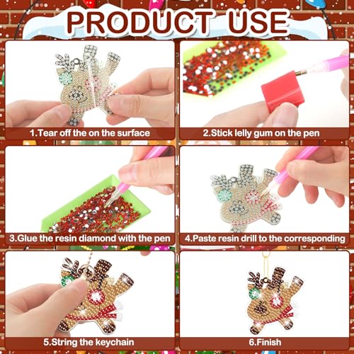 Tondiamo 20 Pcs Christmas Diamond Painting Keychain Kits 5D DIY Diamond Art Pendants Double Sided Hanging Key Chains for Christmas Party Decoration DIY(Deer Style) - style: Deer Style