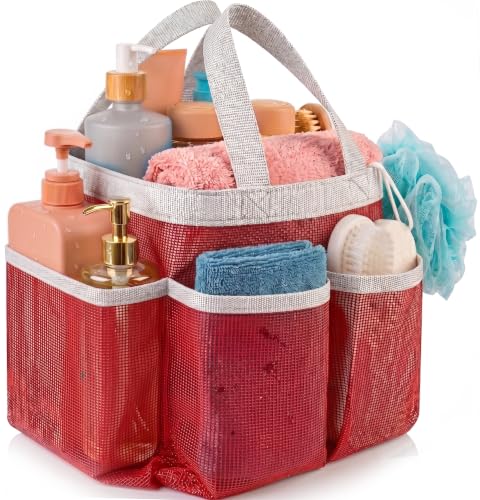 Handy Laundry Mesh Shower Caddy – 7 Pocket Portable Organizer Tote for Dorm, Gym, Travel & Bathroom – Quick Dry Collapsible Bag for College Essentials, Toiletries & Cleaning Supplies (Pink) - color: Portable Pink