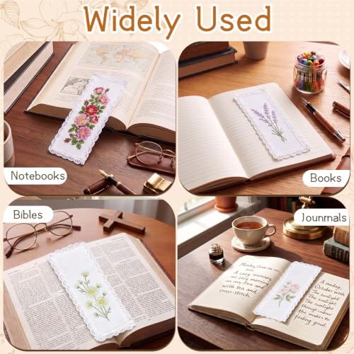 Fuyoooo 50 Pcs Blank Cross Stitch Bookmarks, White Lace Edge - color: White, style: Lace Edge
